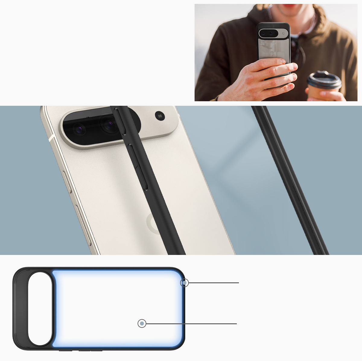 Etui Spigen Ultra Hybrid do Google Pixel 9 / 9 Pro, przezroczysto-czarne